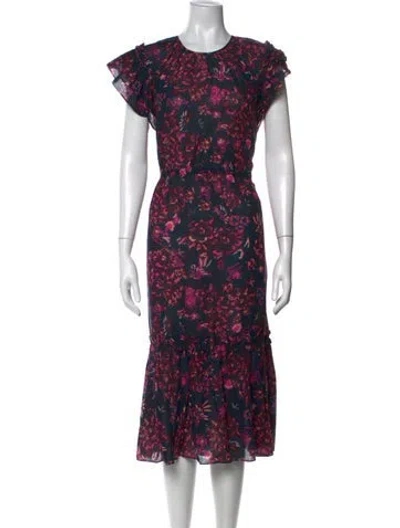 Pre-owned Ulla Johnson Floral Print Midi Length Dress In Purple