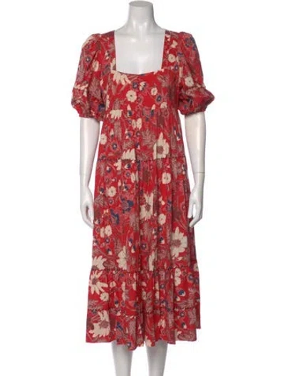 Pre-owned Ulla Johnson Floral Print Midi Length Dress In Red