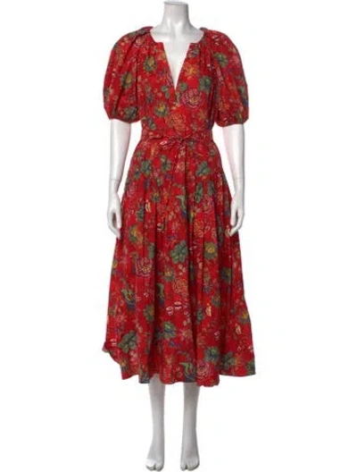 Pre-owned Ulla Johnson Floral Print Midi Length Dress In Red