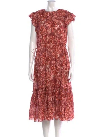 Pre-owned Ulla Johnson Floral Print Midi Length Dress In Red