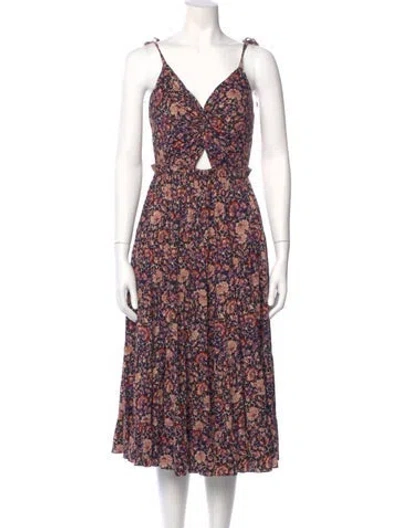 Pre-owned Ulla Johnson Floral Print Midi Length Dress In Red