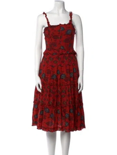 Pre-owned Ulla Johnson Floral Print Midi Length Dress In Red