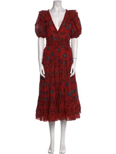 Pre-owned Ulla Johnson Floral Print Midi Length Dress In Red
