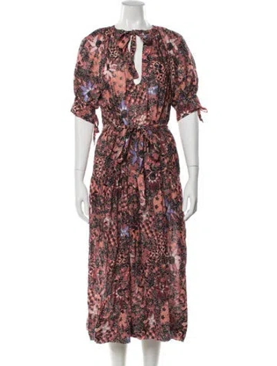 Pre-owned Ulla Johnson Floral Print Midi Length Dress In Red