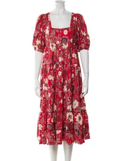Pre-owned Ulla Johnson Floral Print Midi Length Dress In Red