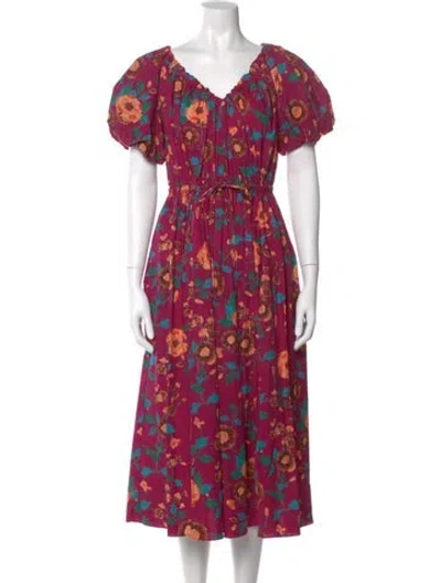 Pre-owned Ulla Johnson Floral Print Midi Length Dress In Red