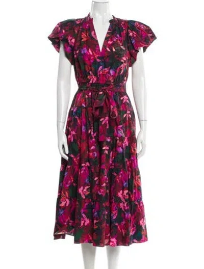 Pre-owned Ulla Johnson Floral Print Midi Length Dress In Red