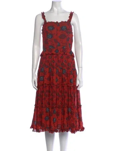 Pre-owned Ulla Johnson Floral Print Midi Length Dress In Red