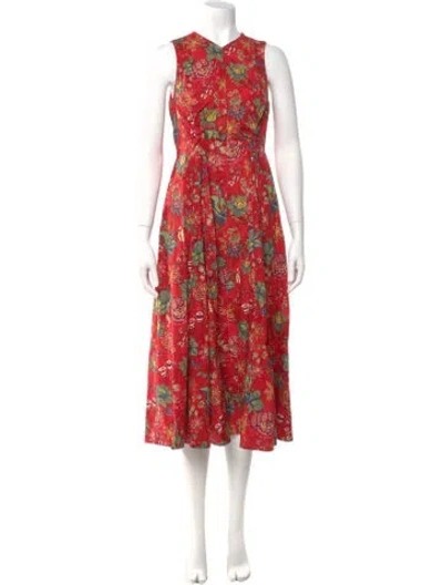 Pre-owned Ulla Johnson Floral Print Midi Length Dress In Red