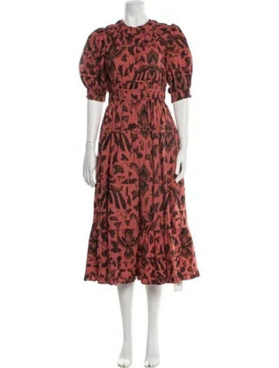 Pre-owned Ulla Johnson Floral Print Midi Length Dress In Red