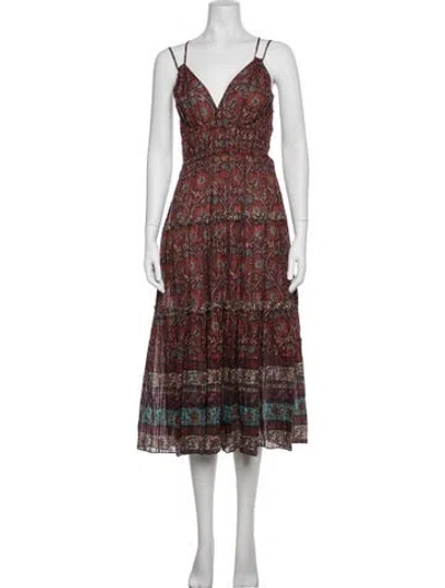 Pre-owned Ulla Johnson Floral Print Midi Length Dress In Red