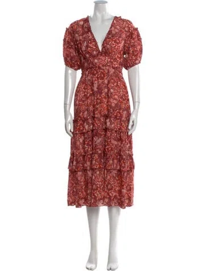 Pre-owned Ulla Johnson Floral Print Midi Length Dress In Red