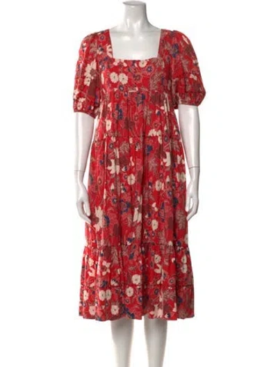 Pre-owned Ulla Johnson Floral Print Midi Length Dress In Red