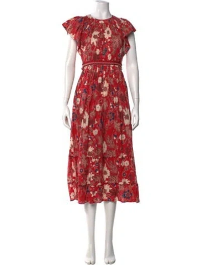 Pre-owned Ulla Johnson Floral Print Midi Length Dress In Red