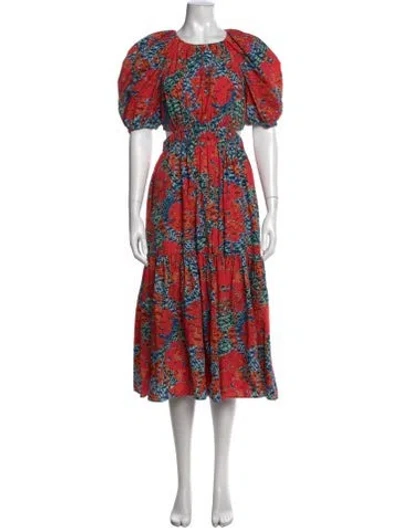 Pre-owned Ulla Johnson Floral Print Midi Length Dress In Red