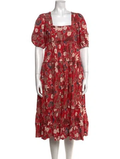 Pre-owned Ulla Johnson Floral Print Midi Length Dress In Red