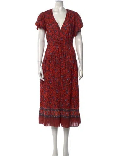 Pre-owned Ulla Johnson Floral Print Midi Length Dress In Red
