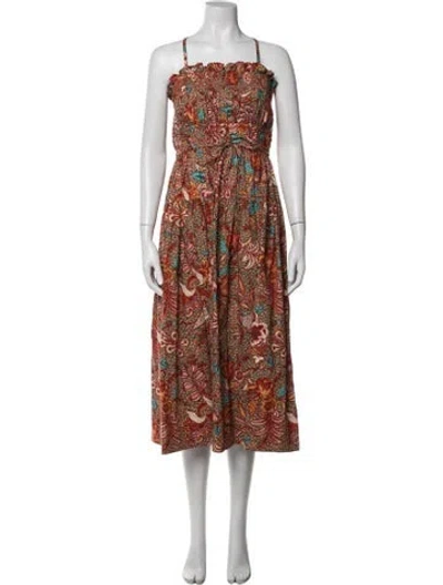 Pre-owned Ulla Johnson Floral Print Midi Length Dress In Red