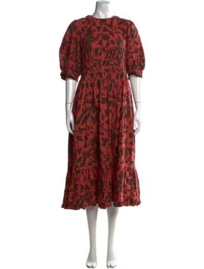 Pre-owned Ulla Johnson Floral Print Midi Length Dress In Red