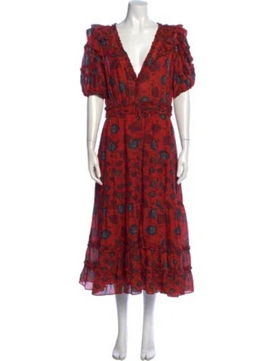 Pre-owned Ulla Johnson Floral Print Midi Length Dress In Red