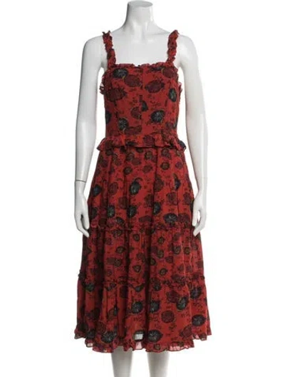 Pre-owned Ulla Johnson Floral Print Midi Length Dress In Red