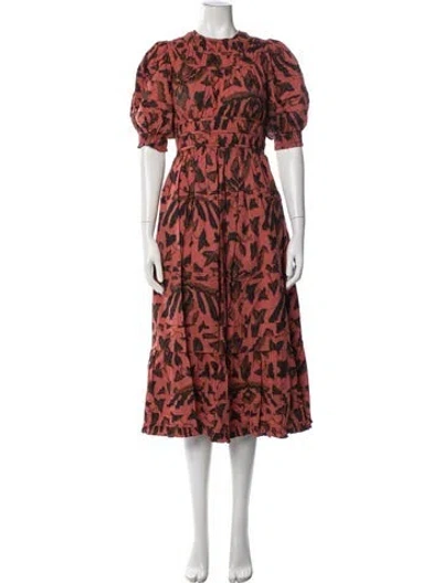 Pre-owned Ulla Johnson Floral Print Midi Length Dress In Red