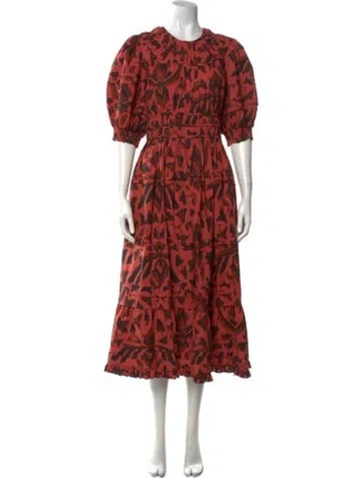 Pre-owned Ulla Johnson Floral Print Midi Length Dress In Red