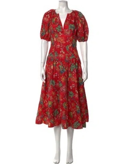 Pre-owned Ulla Johnson Floral Print Midi Length Dress In Red