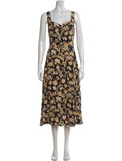 Pre-owned Ulla Johnson Floral Print Midi Length Dress W/ Tags In Black