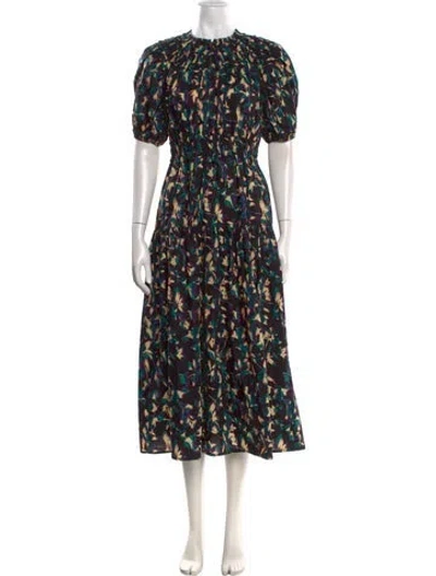 Pre-owned Ulla Johnson Floral Print Midi Length Dress W/ Tags In Black
