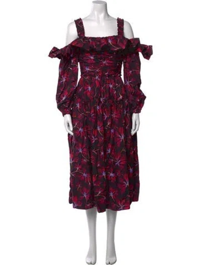 Pre-owned Ulla Johnson Floral Print Midi Length Dress W/ Tags In Black