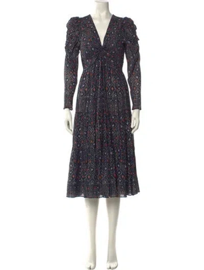 Pre-owned Ulla Johnson Floral Print Midi Length Dress W/ Tags In Blue