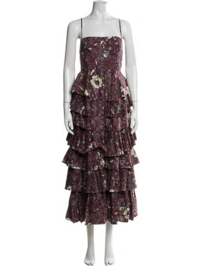 Pre-owned Ulla Johnson Floral Print Midi Length Dress W/ Tags In Burgundy