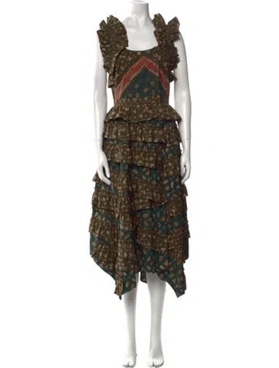 Pre-owned Ulla Johnson Floral Print Midi Length Dress W/ Tags In Green