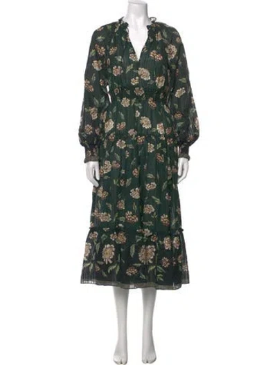 Pre-owned Ulla Johnson Floral Print Midi Length Dress W/ Tags In Green