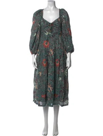 Pre-owned Ulla Johnson Floral Print Midi Length Dress W/ Tags In Green