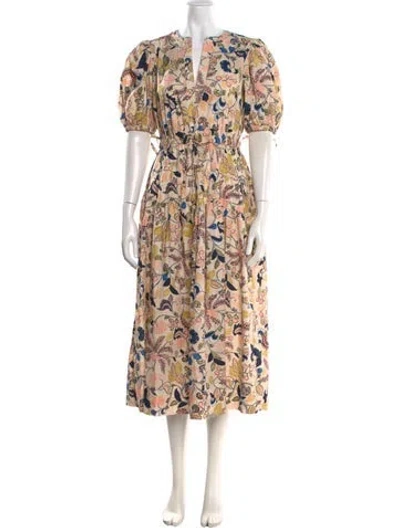 Pre-owned Ulla Johnson Floral Print Midi Length Dress W/ Tags In Neutral