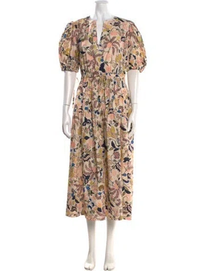 Pre-owned Ulla Johnson Floral Print Midi Length Dress W/ Tags In Neutral