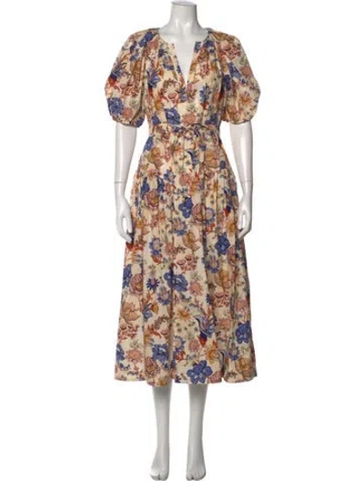 Pre-owned Ulla Johnson Floral Print Midi Length Dress W/ Tags In Neutral