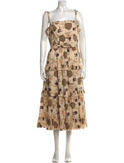 Pre-owned Ulla Johnson Floral Print Midi Length Dress W/ Tags In Neutrals