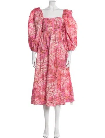 Pre-owned Ulla Johnson Floral Print Midi Length Dress W/ Tags In Pink