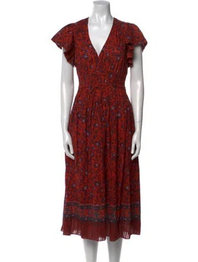 Pre-owned Ulla Johnson Floral Print Midi Length Dress W/ Tags In Red