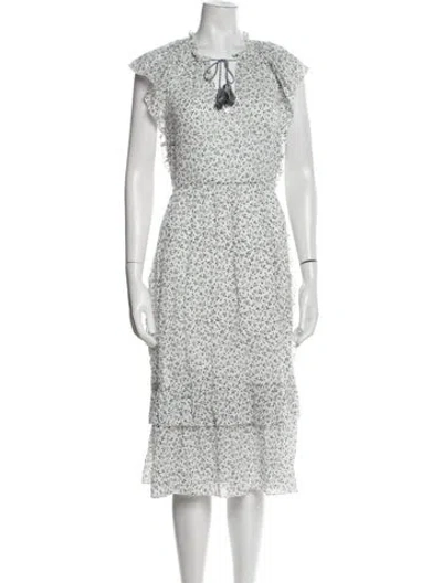 Pre-owned Ulla Johnson Floral Print Midi Length Dress In White