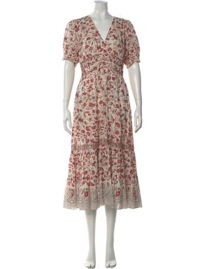 Pre-owned Ulla Johnson Floral Print Midi Length Dress In White
