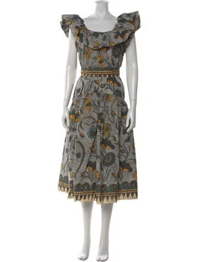 Pre-owned Ulla Johnson Floral Print Midi Length Dress In White