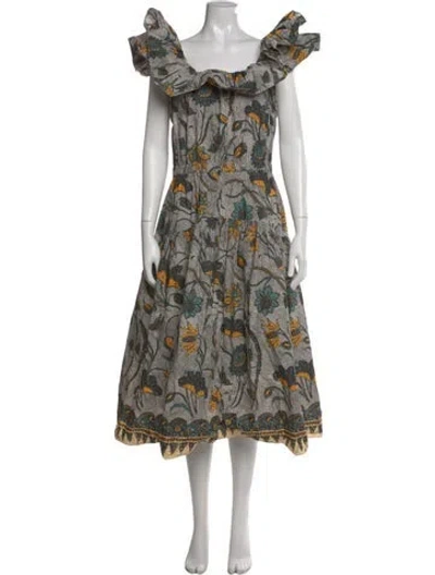 Pre-owned Ulla Johnson Floral Print Midi Length Dress In White