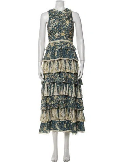 Pre-owned Ulla Johnson Floral Print Midi Length Dress In White