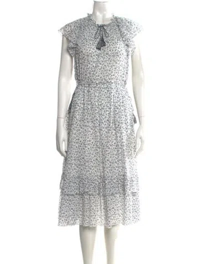 Pre-owned Ulla Johnson Floral Print Midi Length Dress In White