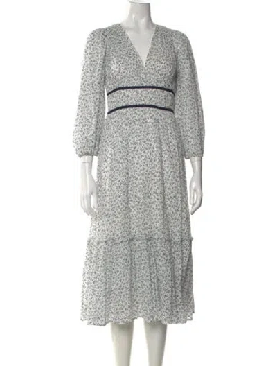 Pre-owned Ulla Johnson Floral Print Midi Length Dress In White