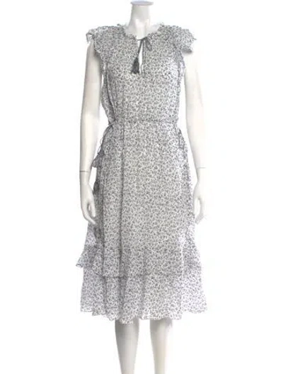 Pre-owned Ulla Johnson Floral Print Midi Length Dress In White